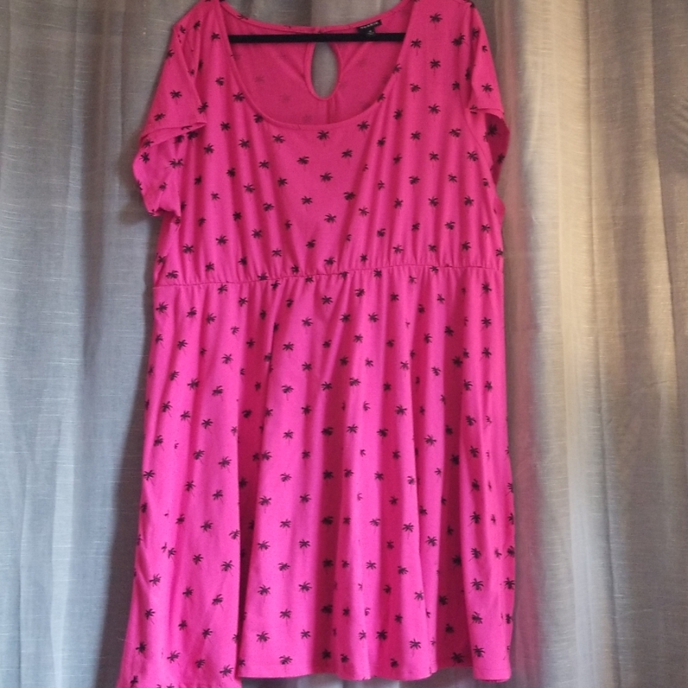 Torrid Pink and Black Palm Tree Skater Dress